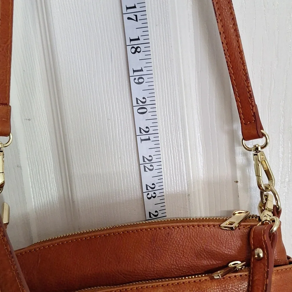 Classic Tan Leather Crossbody Bag with Gold Hardware